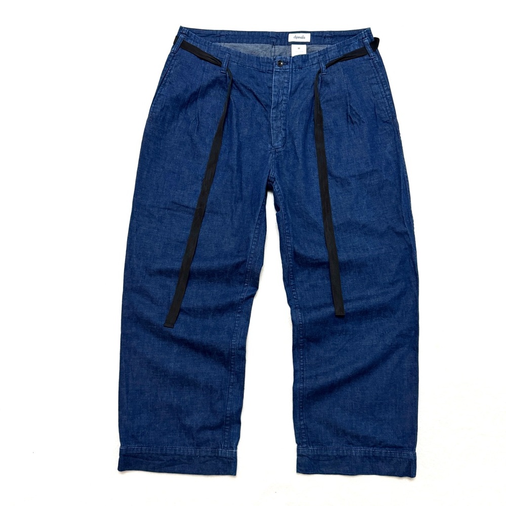 Chimala Wide Leg Japanese Chambray Pants in Indigo with Black Ties